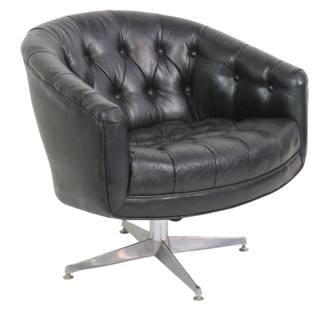 MILO BAUGHMAN STYLE TUFTED LEATHER SWIVEL CHAIR (1 of 5)