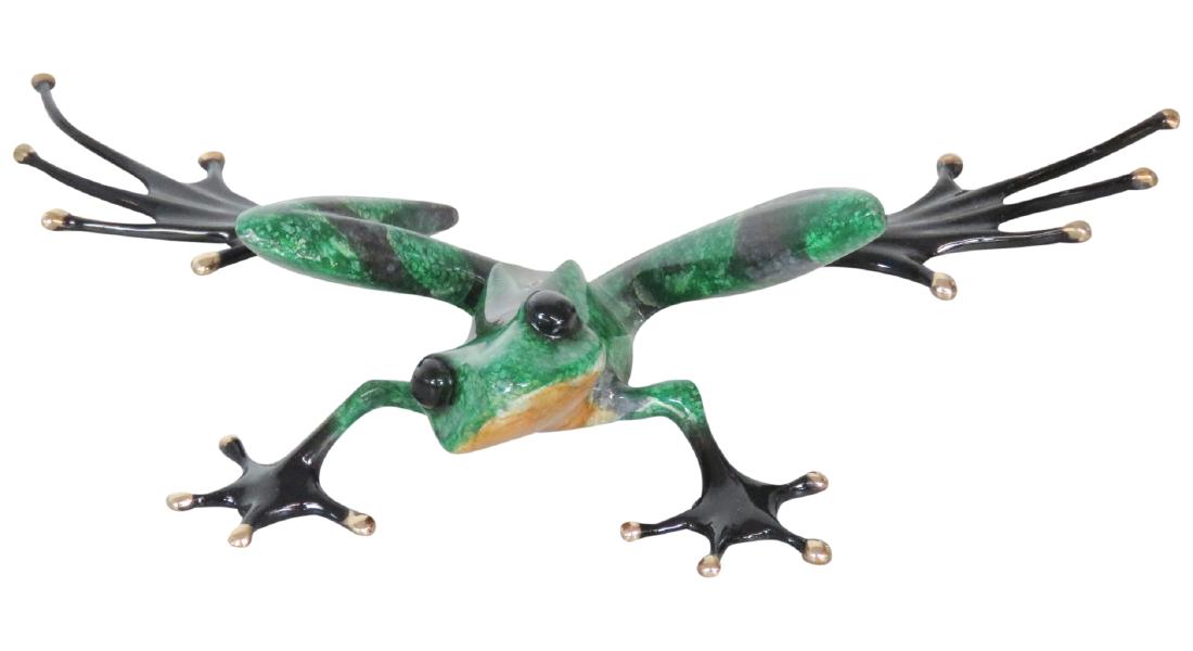 TIM FROGMAN SCULPTURE: Bronze and enamel frog. Marked Tim, 92. 1036/5000.