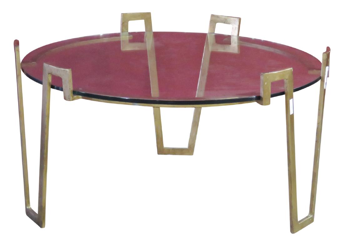 JEAN ROYE STYLE GILT METAL GLASSTOP COFFEE TABLE (1 of 3)