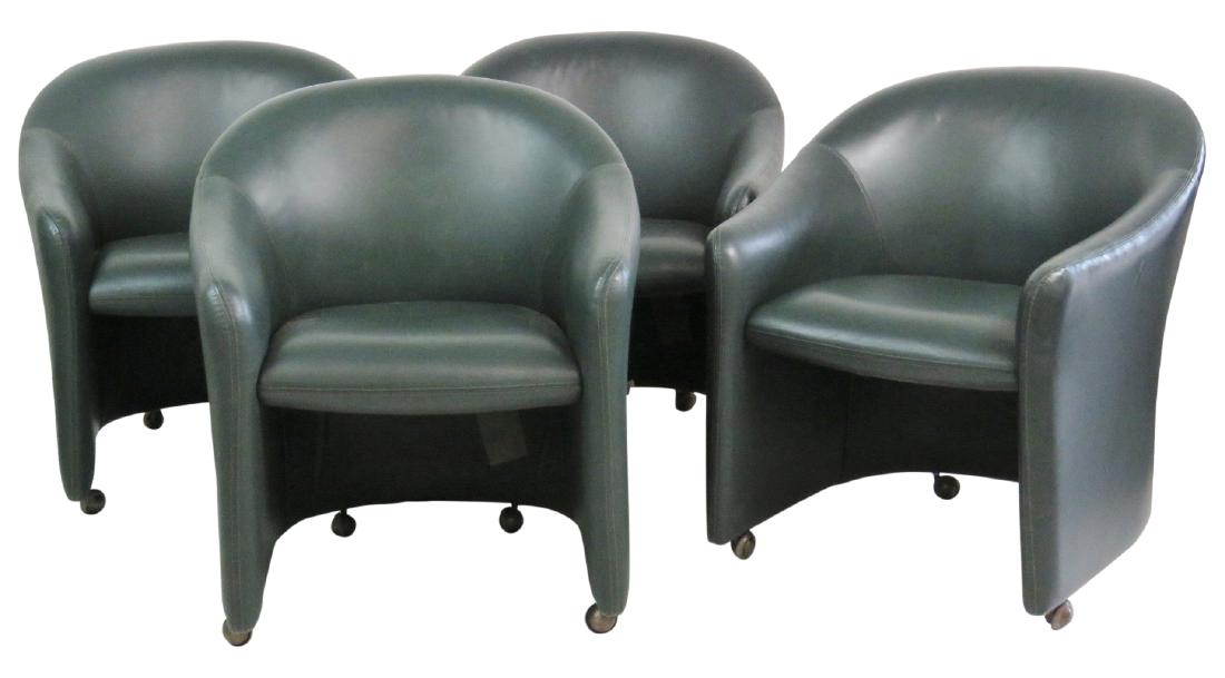 4 HICKORY SEATING GREEN LEATHER ROUNDABOUT CHAIRS (1 of 4)