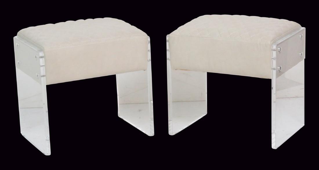 Pair CHARLES HOLIS JONES STYLE LUCITE & LEATHER STOOLS (1 of 3)