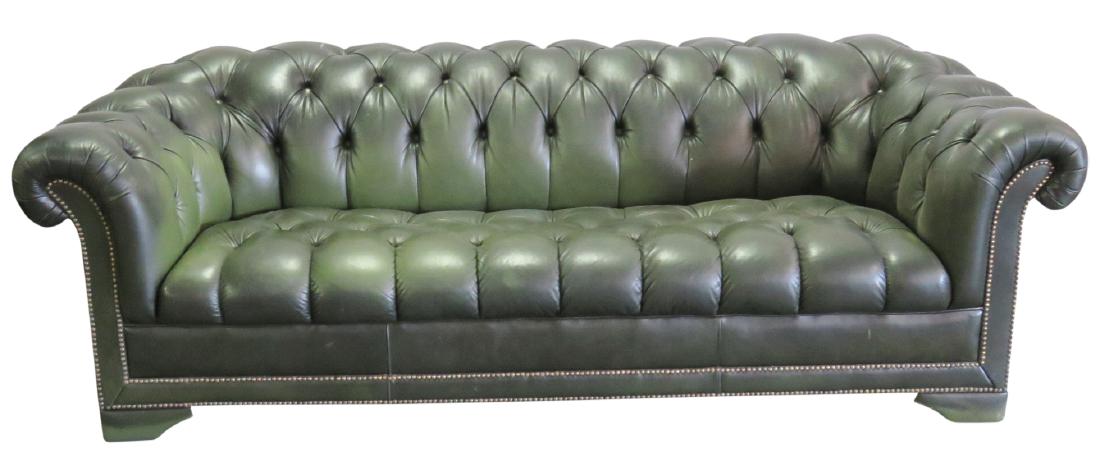 GREEN LEATHER CHESTERFIELD SOFA (1 of 6)