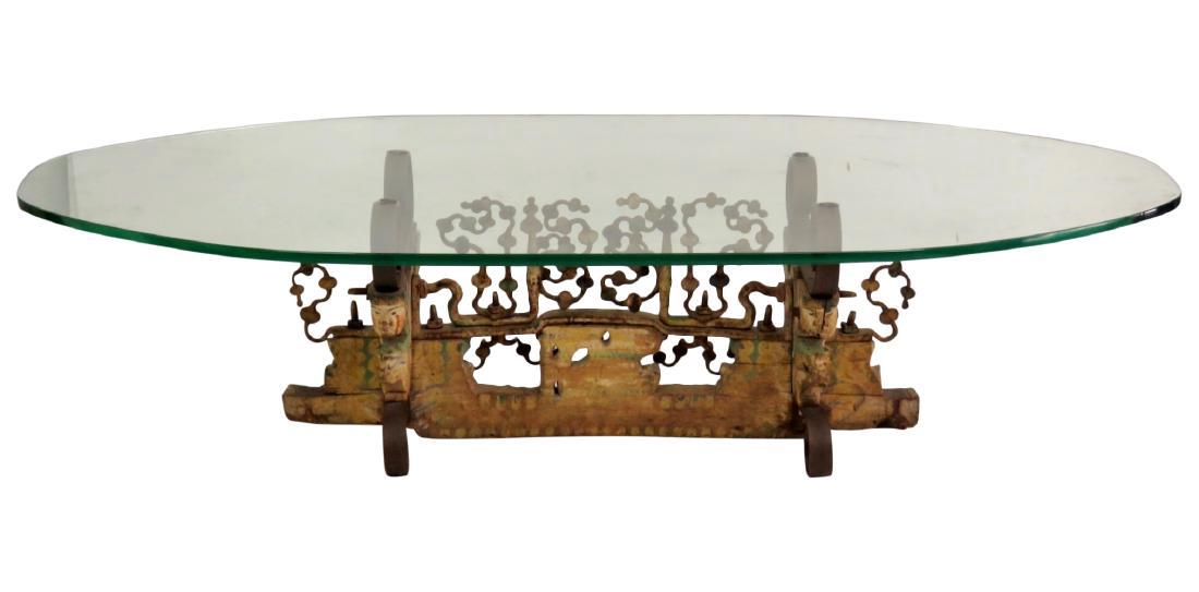 FIGURAL CARVED GLASSTOP COFFEE TABLE (1 of 8)