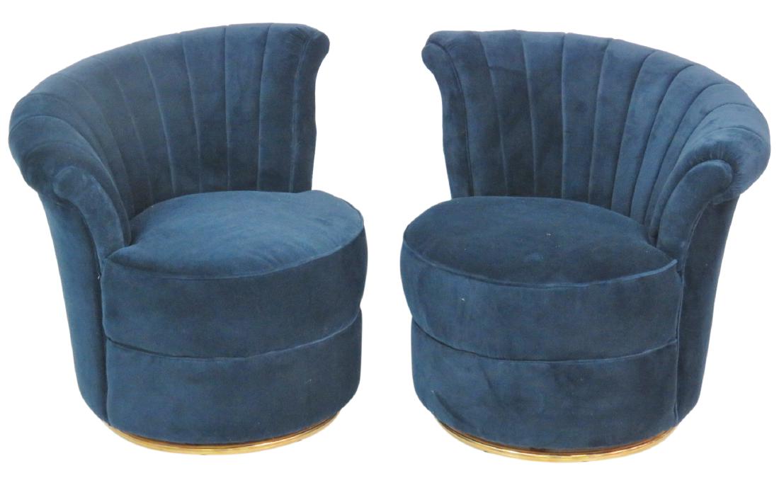 Pair HOLLYWOOD REGENCY STYLE FAN BACK SWIVEL LOUNGE (1 of 5)