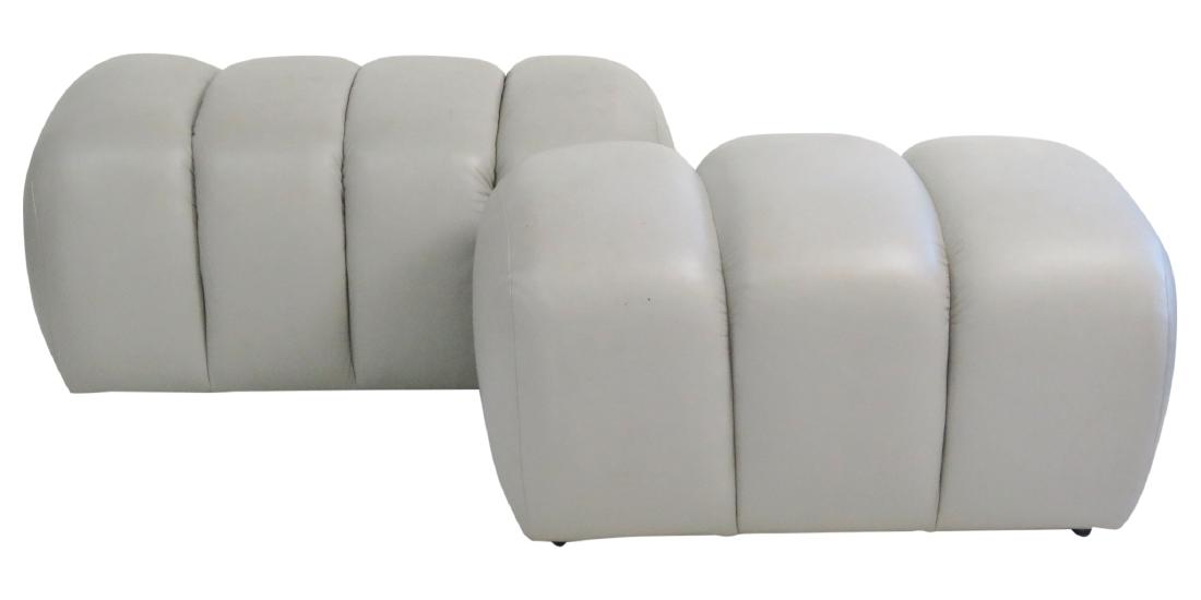 COMPANION Pair GRAY LEATHER TUFTED OTTOMANS (1 of 5)
