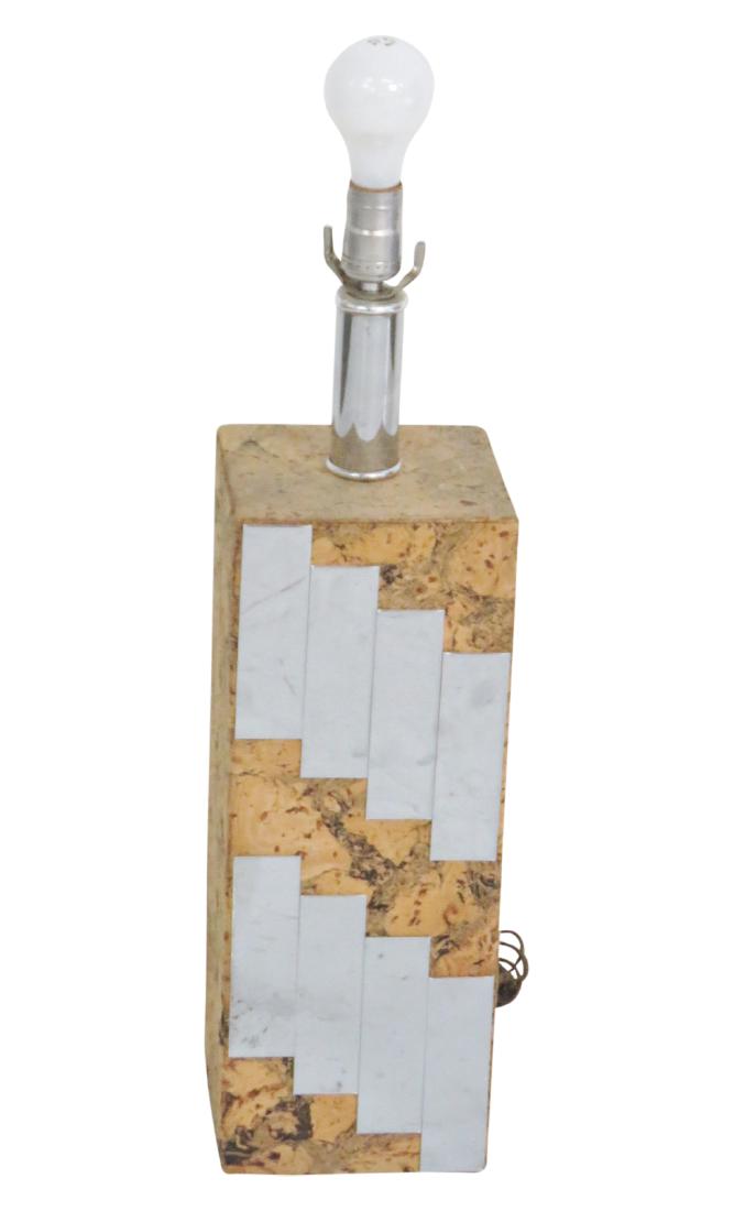 PAUL EVANS STYLE CORK & MIRRORED LAMP: Cork and mirrored frame. 24"h.