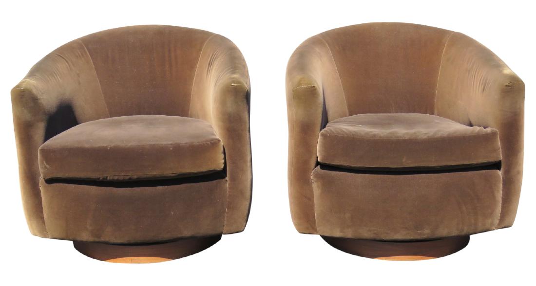 Pair MILO BAUGHMAN STYLE UPHOLSTERED SWIVEL CLUB CHAIRS (1 of 6)