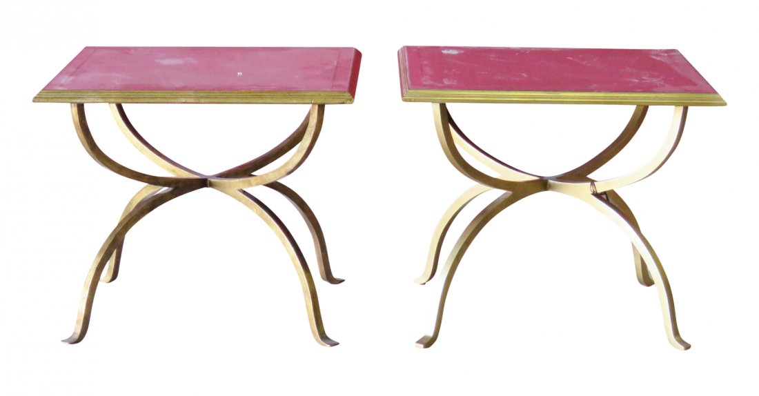 Pair JONATHAN CHARLES GILT & EGLOMISED GLASSTOP TABLES (1 of 5)