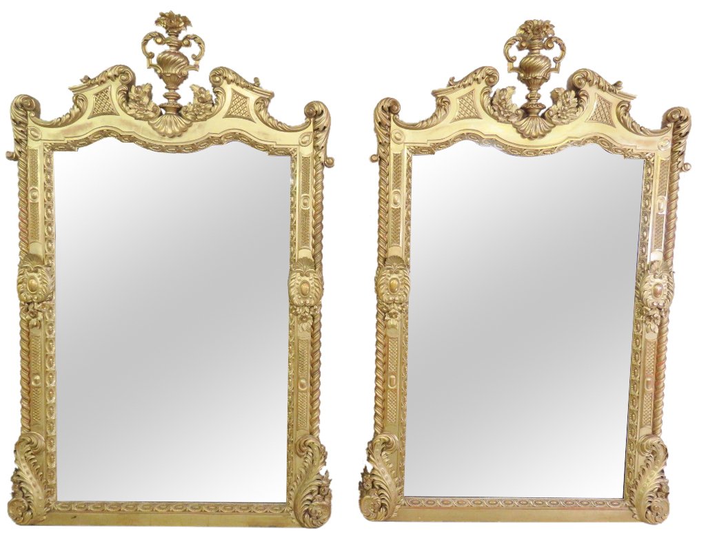 Pair PALATIAL ITALIAN  84" X 53" GILT CARVED MIRRORS (1 of 10)