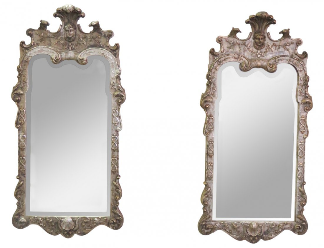 Pair GEORGE II STYLE SILVERED FRAME MIRRORS (1 of 7)