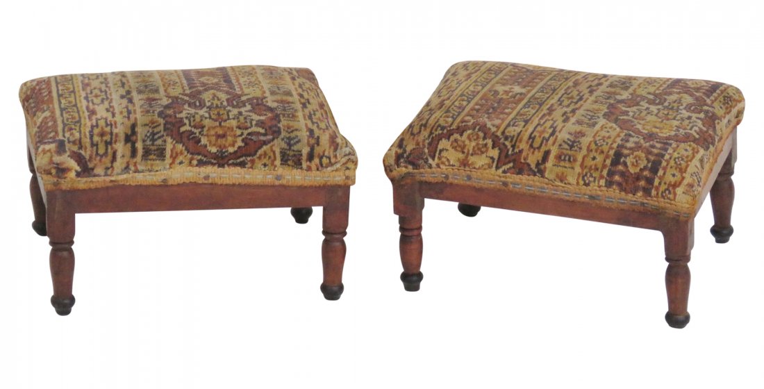 Pair PETITE MOROCCAN UPHOLSTERED FOOT STOOLS (1 of 5)