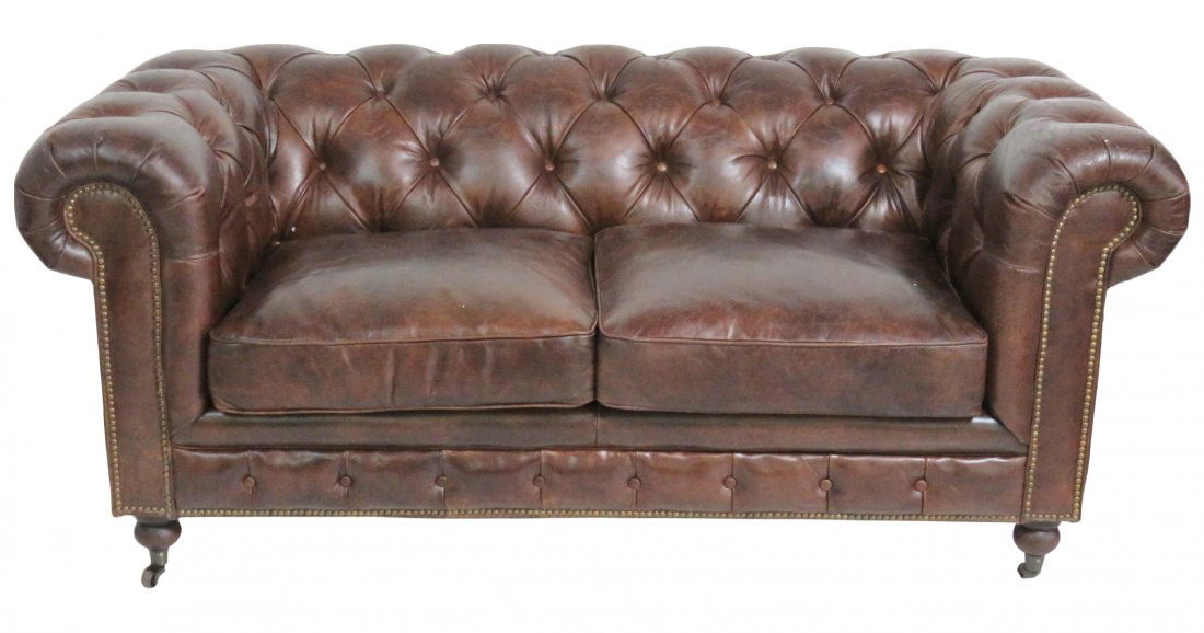 BROWN TUFTED LEATHER CHESTERFIELD SOFA (1 of 6)