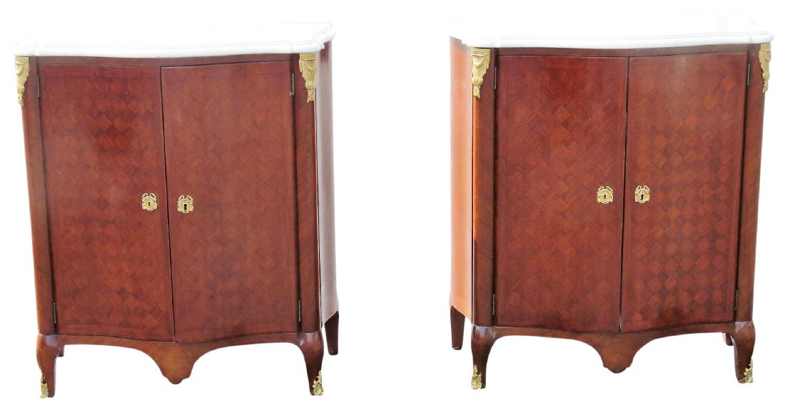 Pair JANSEN STYLE PARQUETRY INLAID MARBLETOP 2-DOOR (1 of 9)