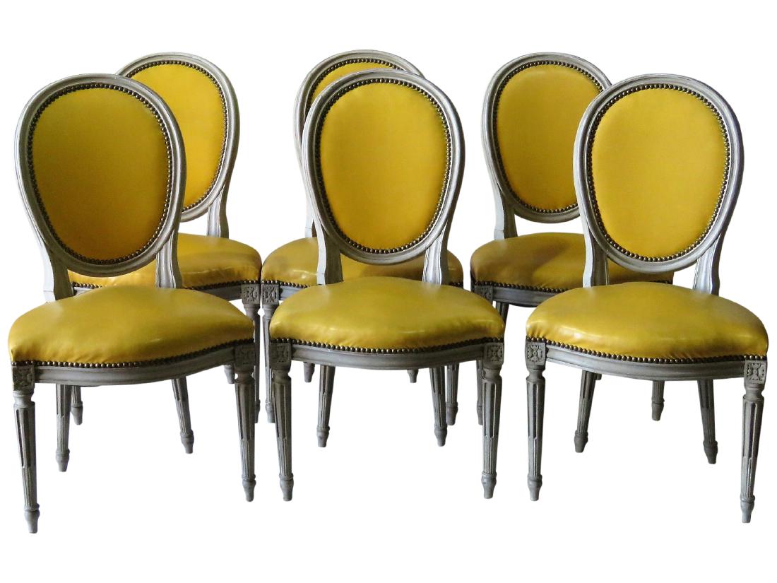 6 JANSEN STYLE DISTRESSED PAINTED DINING CHAIRS (1 of 6)