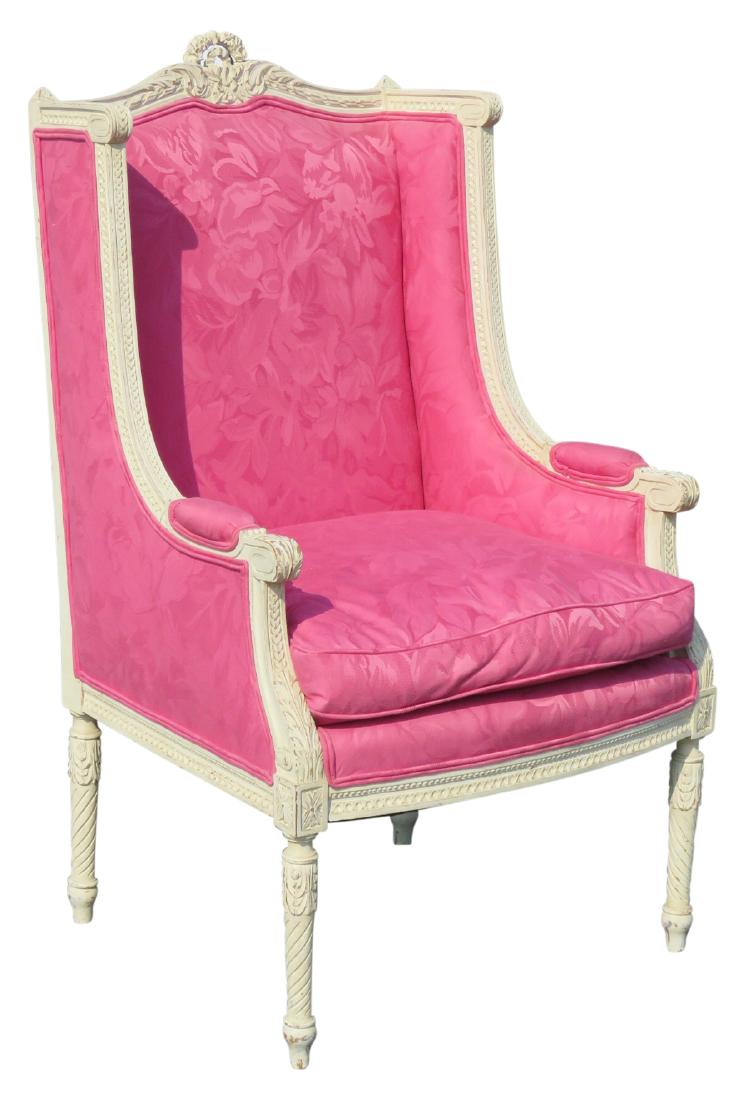 LOUIS XV STYLE CREAM PAINTED CARVED WING CHAIR (1 of 5)