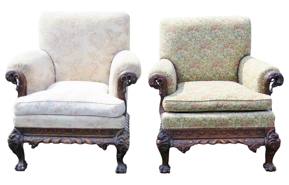COMPANION Pair GEORGIAN STYLE PARLOR CHAIRS w/ SWANS (1 of 3)