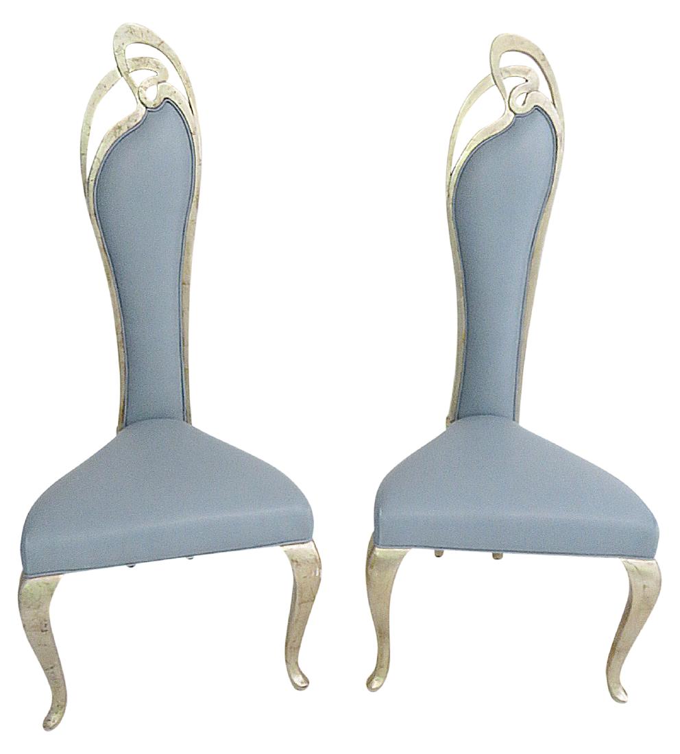 Pair BLUE LEATHER UPHOLSTERED SIDE CHAIRS (1 of 9)