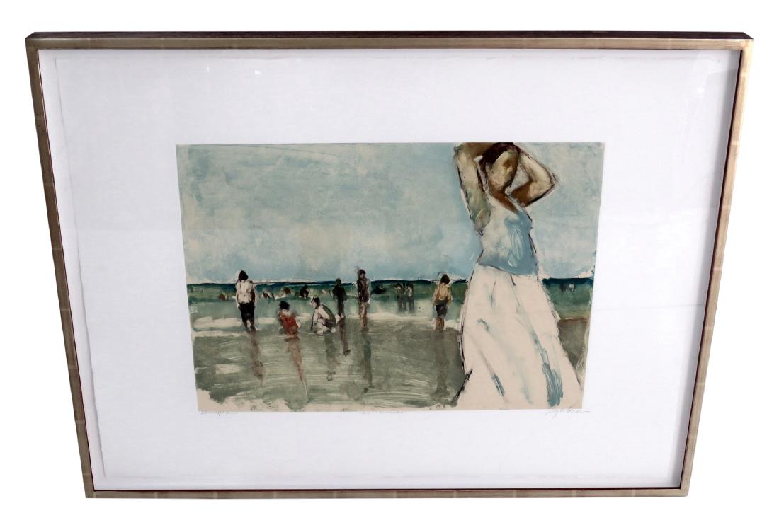 RICHARD SEGALMAN PRINT: "End of Summer I" 2005 22 1/4" h x 30" without frame. Gold leaf frame. 24 1/2"h x 32" w x 1 1/2"d