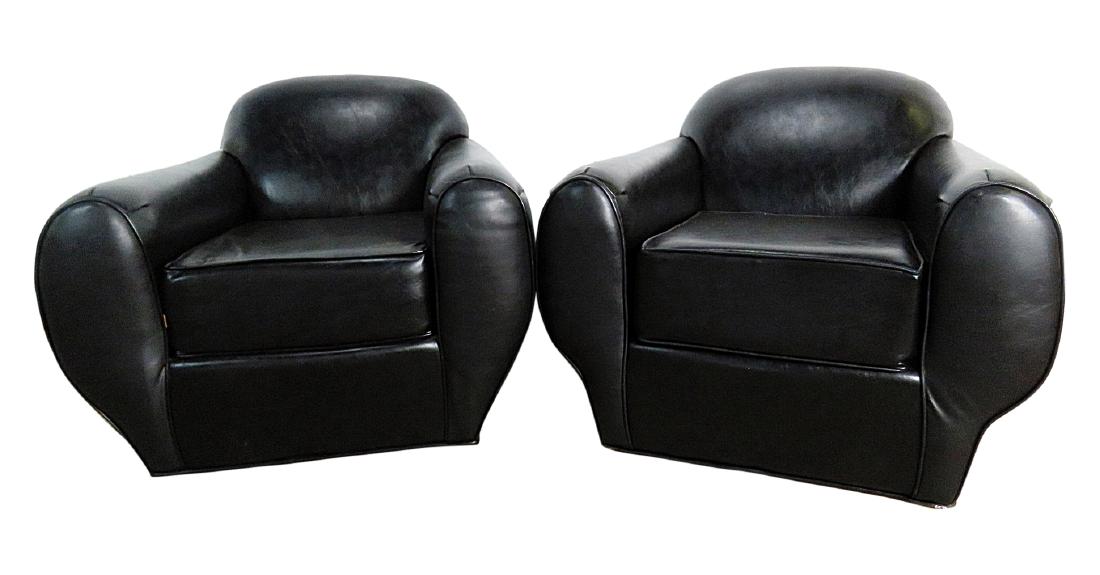 Pair FRENCH DECO STYLE VINYL ARM CHAIRS (1 of 6)