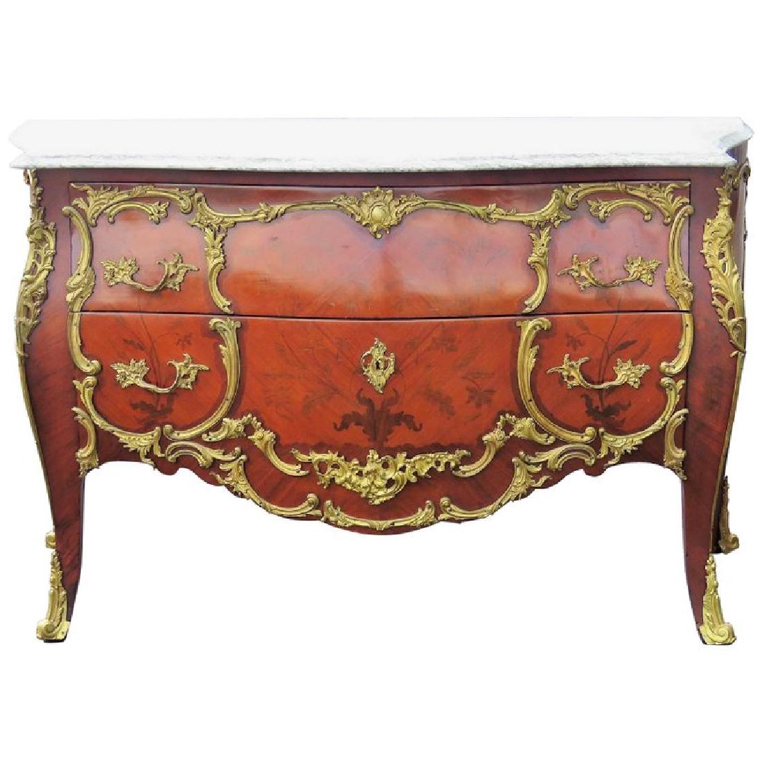 Louis XV Style Marble-Top Bronze-Mounted Inlaid Commode (1 of 5)