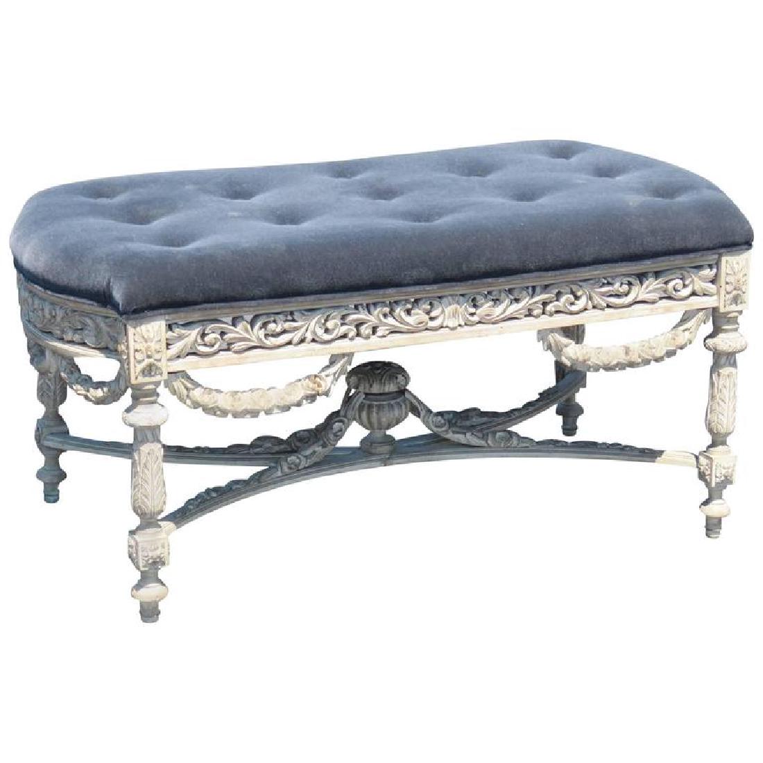 Swedish Style Distressed Painted Tufted Bench (1 of 9)
