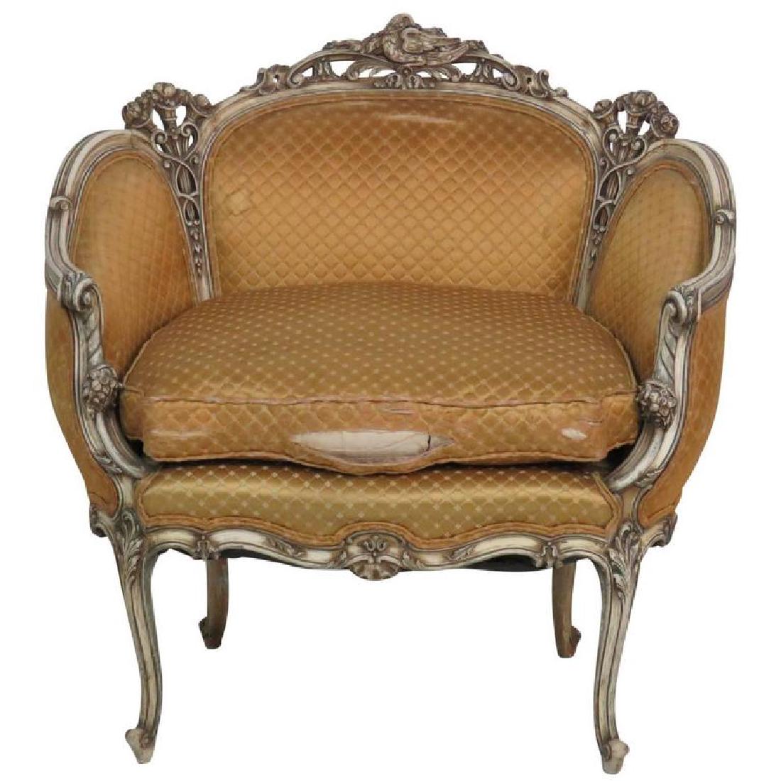 Louis XVI Style Distressed Cream Painted Settee (1 of 7)
