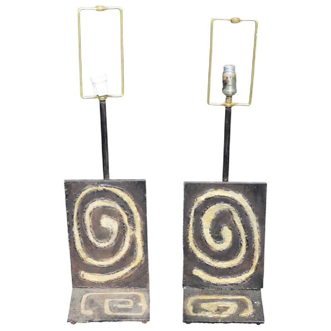 Pair of Industrial Design Wrought Iron Table Lamps (1 of 3)