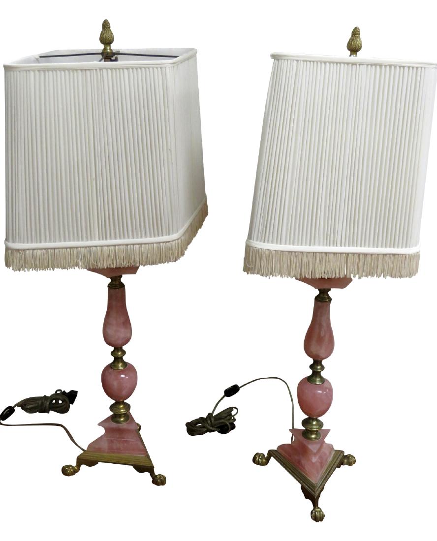 Pair RENAISSANCE STYLE ROSE QUARTZ TABLE LAMPS (1 of 5)