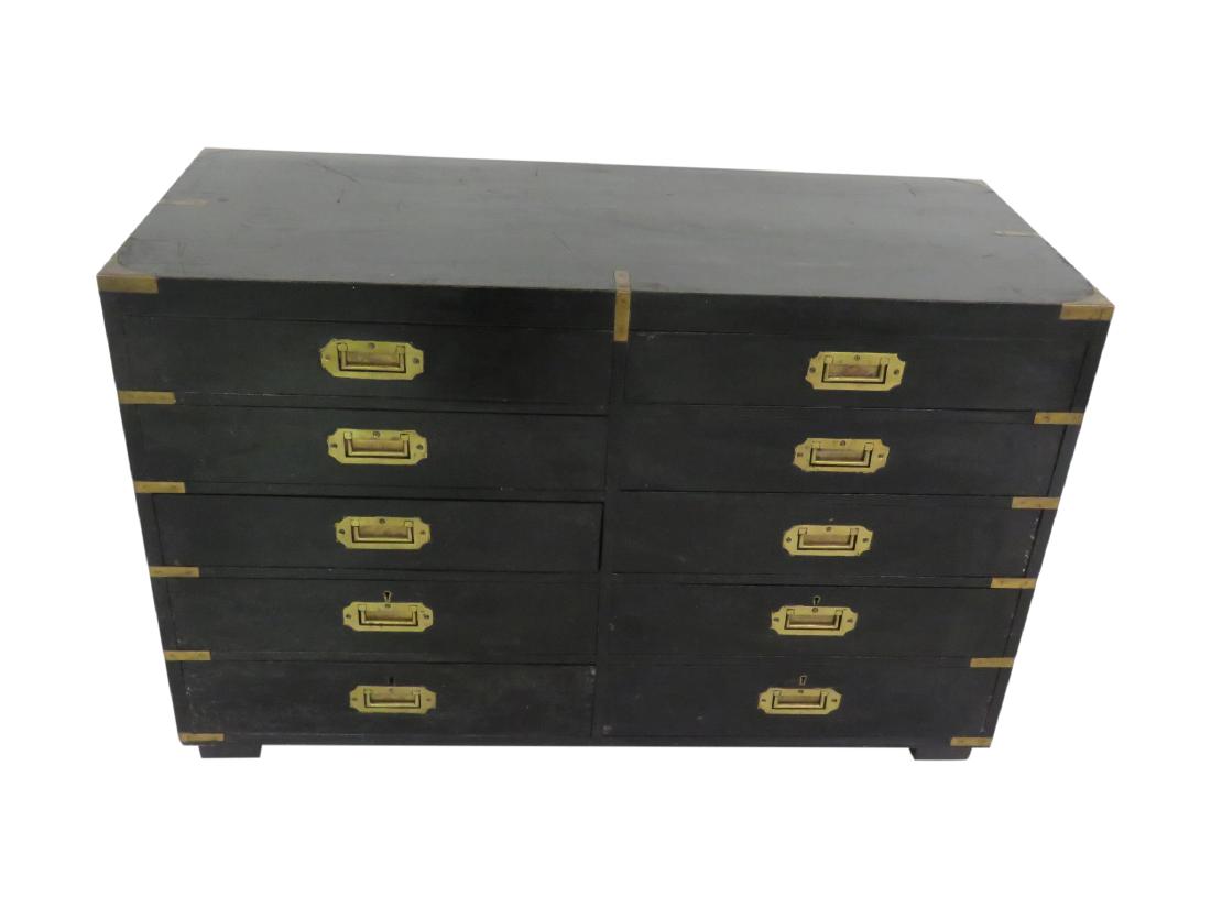 19TH CENTURY ENGLISH EBONIZED CAMPAIGN CHEST (1 of 10)