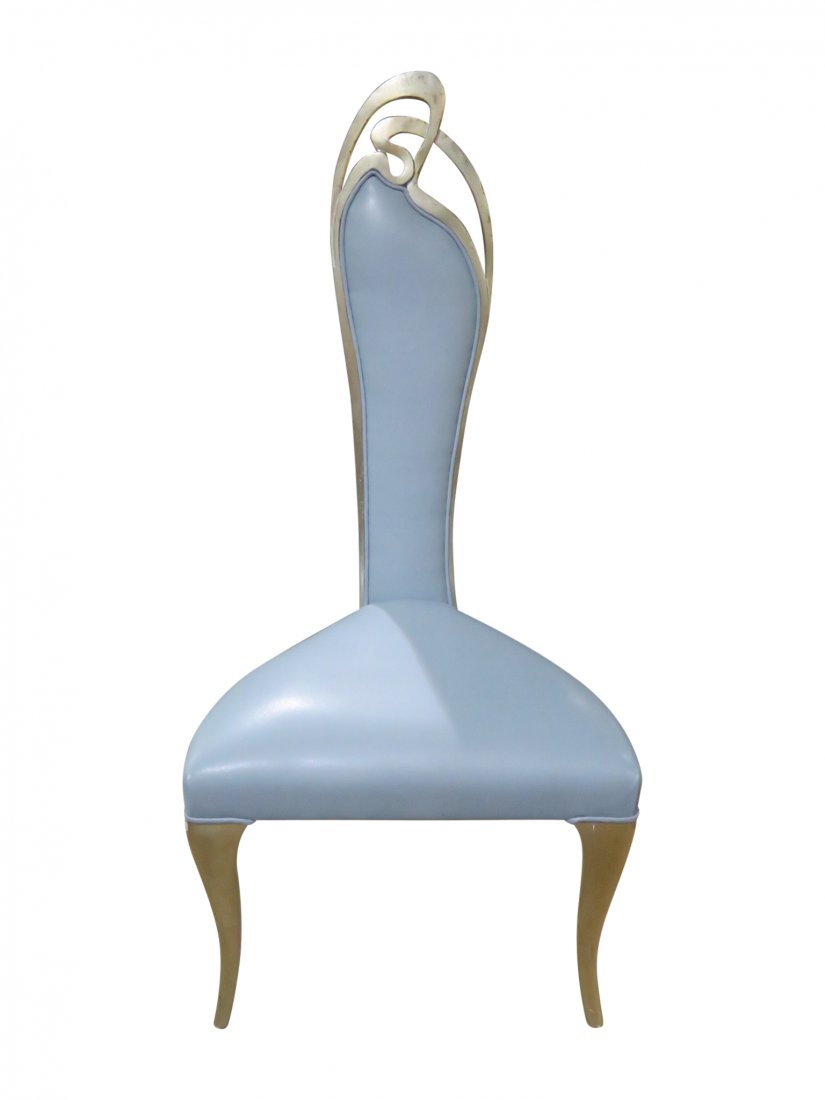 BLUE LEATHER UPHOLSTERED SIDE CHAIR (1 of 5)