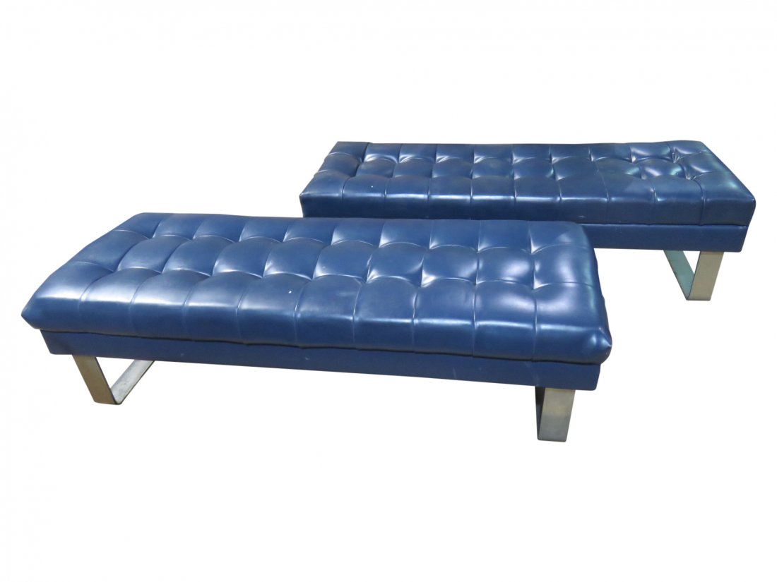 Pair TUFTED VINYL BENCHES (1 of 3)