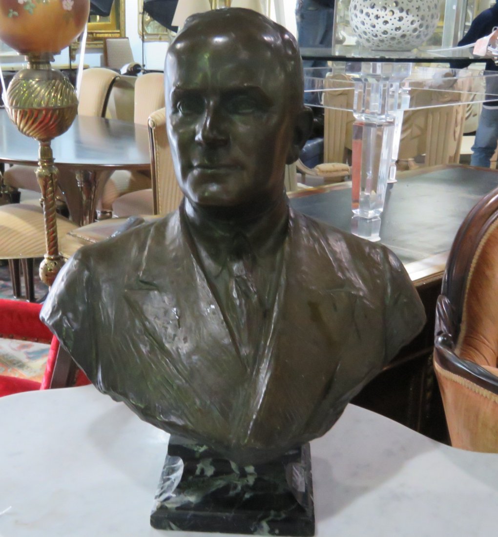 BRONZE BUST ON MARBLE: H. Gerber. J. Lamy Fondeur Paris. 24"h x 21"w x 13"d