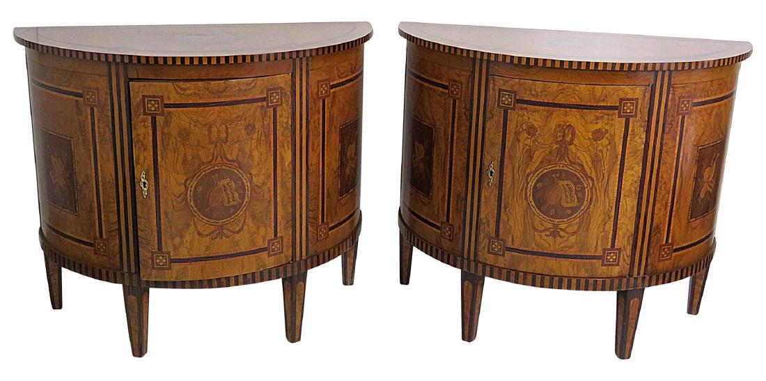 Pair ADAMS STYLE DEMILUNE INLAID COMMODES (1 of 5)