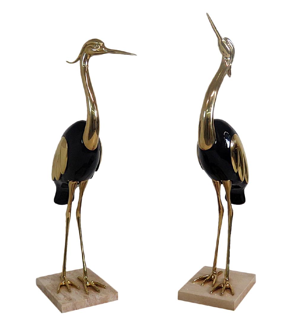 Pair MODERN DESIGN CRANE SCULPTURES ON MARBLE BASES (1 of 8)