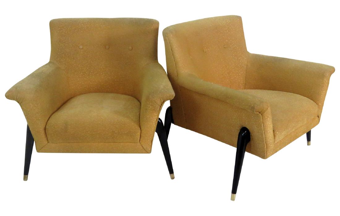 Pair EBONIZED MID CENTURY MODERN CHAIRS attr J MONT (1 of 6)