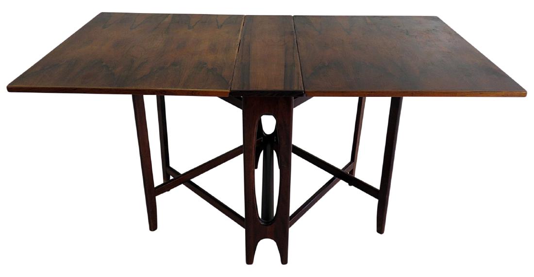 ROSEWOOD DROP LEAF TABLE attr. BRUNO MATHSSON: Rosewood. Open 29"h x 59" w x 34 3/4"d. Closed 29"h x 8 1/4"w x 34 3/4"d