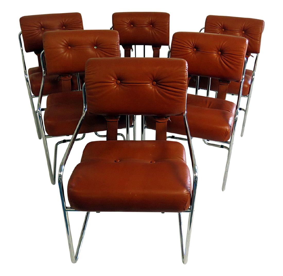 6 MARIANI CHROME BASE LEATHER CHAIRS (1 of 5)