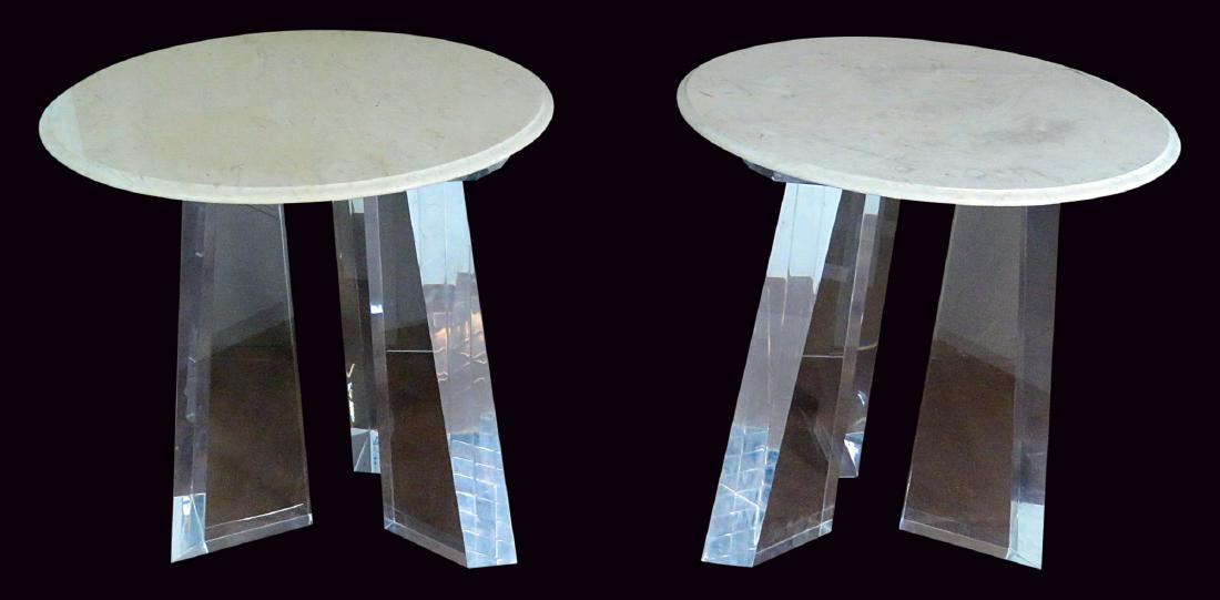Pair MARBLETOP LUCITE GUERIDONS (1 of 5)