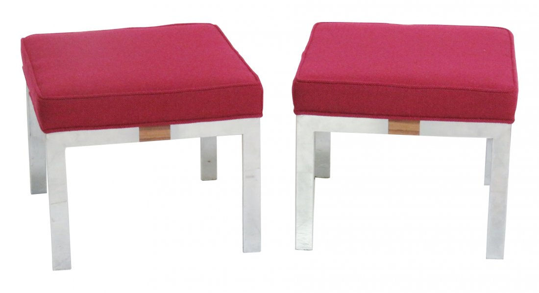 Pair MODERN DESIGN CHROME UPHOLSTERED STOOLS (1 of 4)