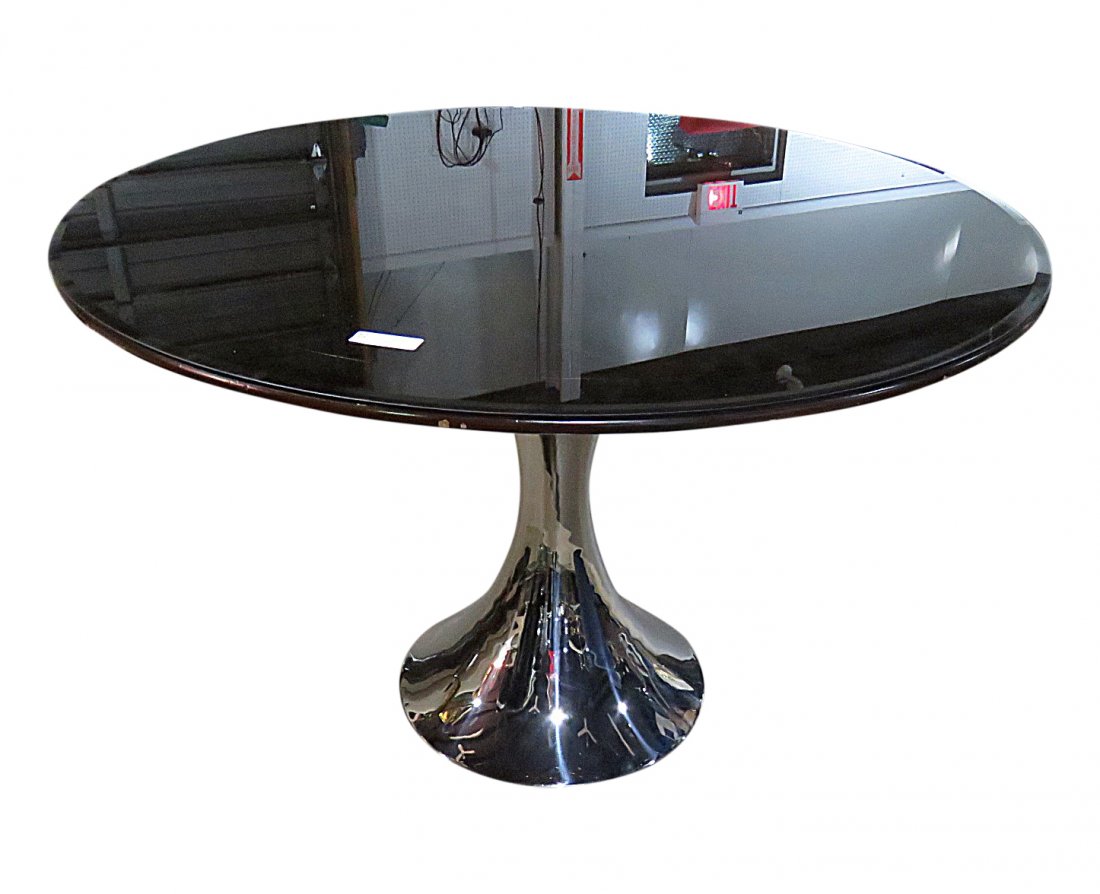 ITALIAN STYLE CHROME PEDESTAL DINING TABLE (1 of 1)