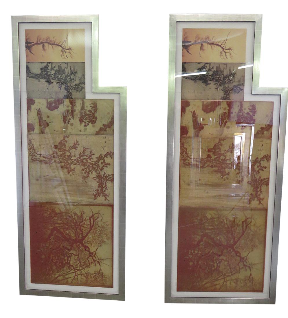 Pair JUDY PFAFF PHOTOGRAVURE: Distressed gold leaf frames. Signed. 2006. Edition 1/30 and 3/30. 25"h x 68 1/2"w x 1 3/4"d - with frame 28 3/4"h x 72"w x 1 3/4"d