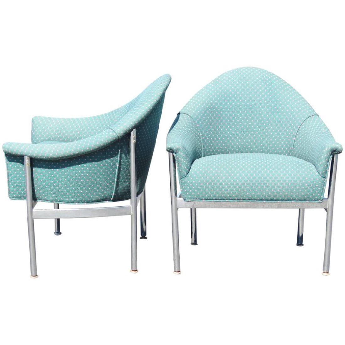 Pair MODERN DESIGN CHROME & UPHOLSTERED LOUNGE CHAIRS (1 of 1)