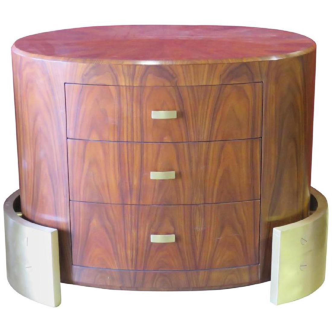 DECO STYLE BRASS WALNUT END TABLE (1 of 3)