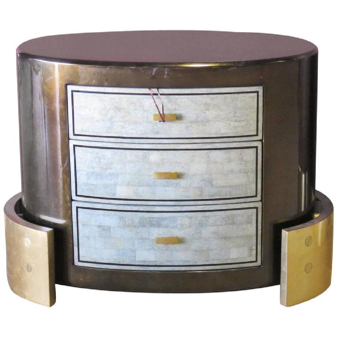 DECO STYLE WALNUT & BRASS END TABLE (1 of 4)