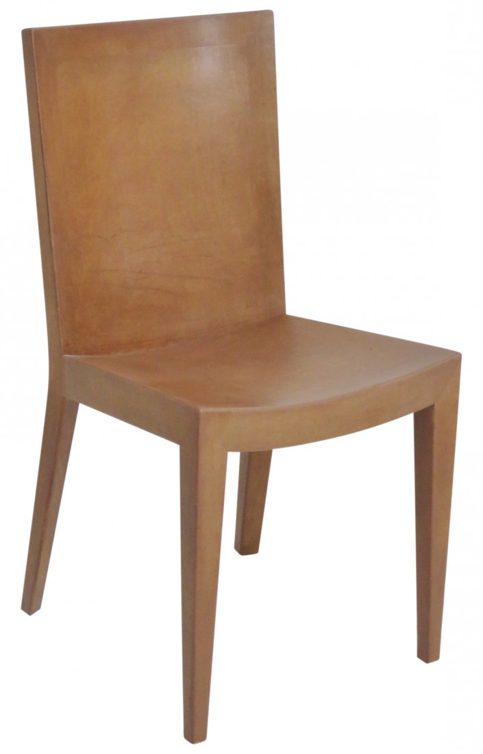 KARL SPRINGER LEATHER SIDE CHAIR: Brown leather upholstery. 36"h x 18"w x 20"d