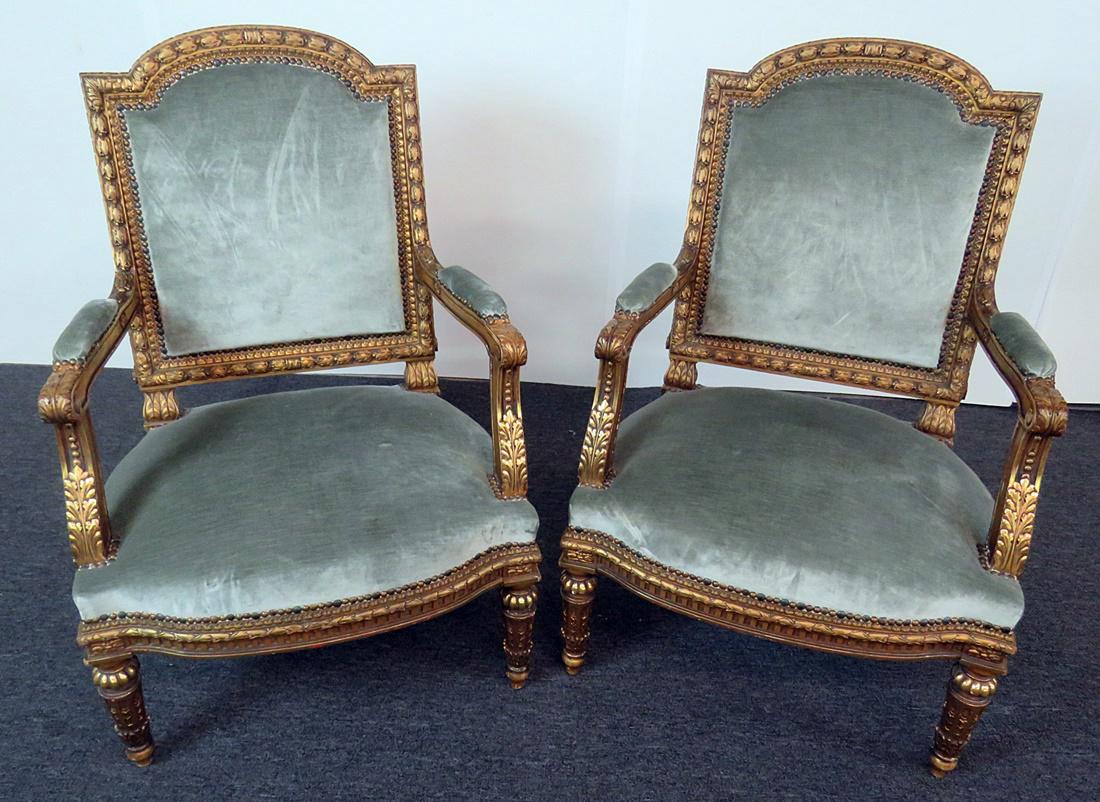 Pair LOUIS XVI GILT PALATIAL ARM CHAIRS STAMPED FOREST (1 of 5)