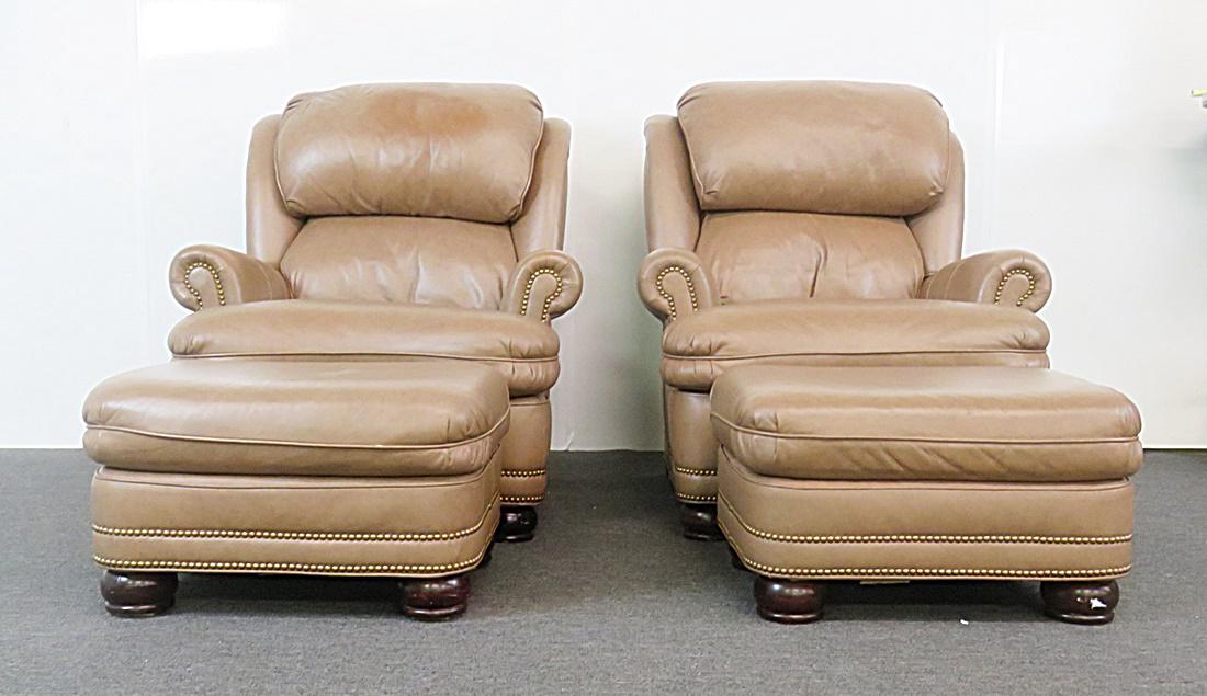 Pair HANCOCK & MOORE LEATHER ARMCHAIRS W/ OTTOMANS (1 of 9)