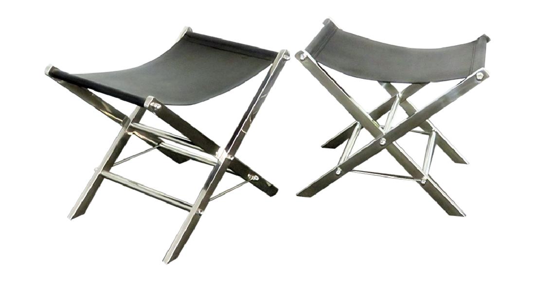 Pair CHROME AND LEATHER X BENCHES (1 of 4)