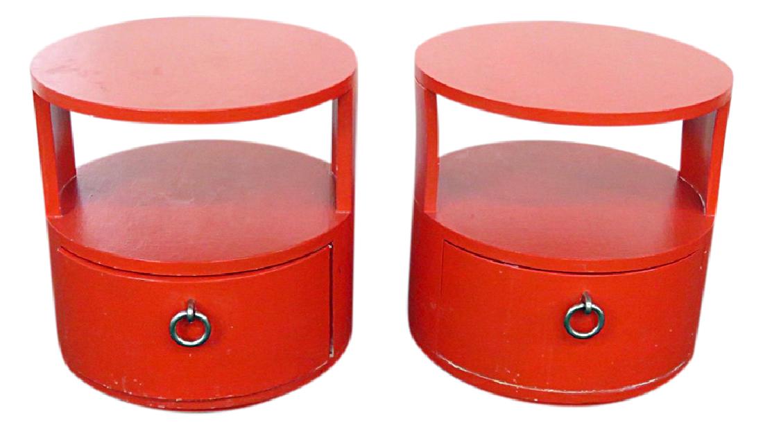 Pair ROUND KARL SPRINGER STYLE END TABLES (1 of 4)