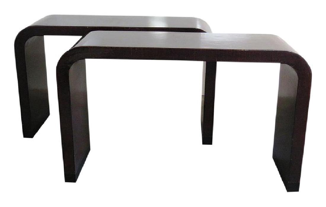 Pair SPRINGER STYLE CONSOLE TABLES: Lacquered. 32" h x 52" w x 15 1/8"d